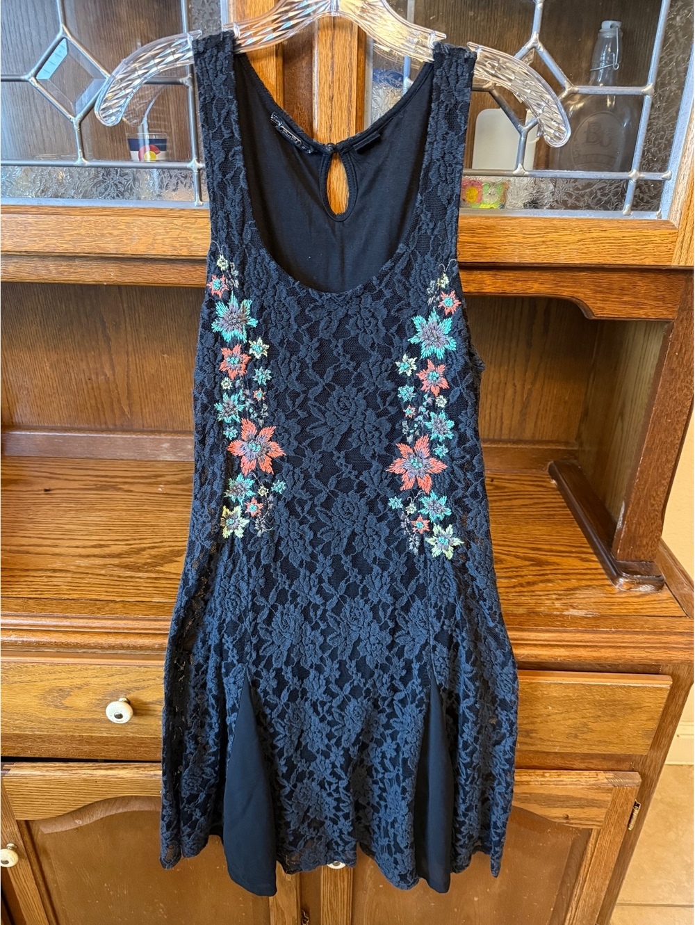 Miss Me Black Lace Embroidered Floral Tunic Dress Boho Western Whimsigoth S/M